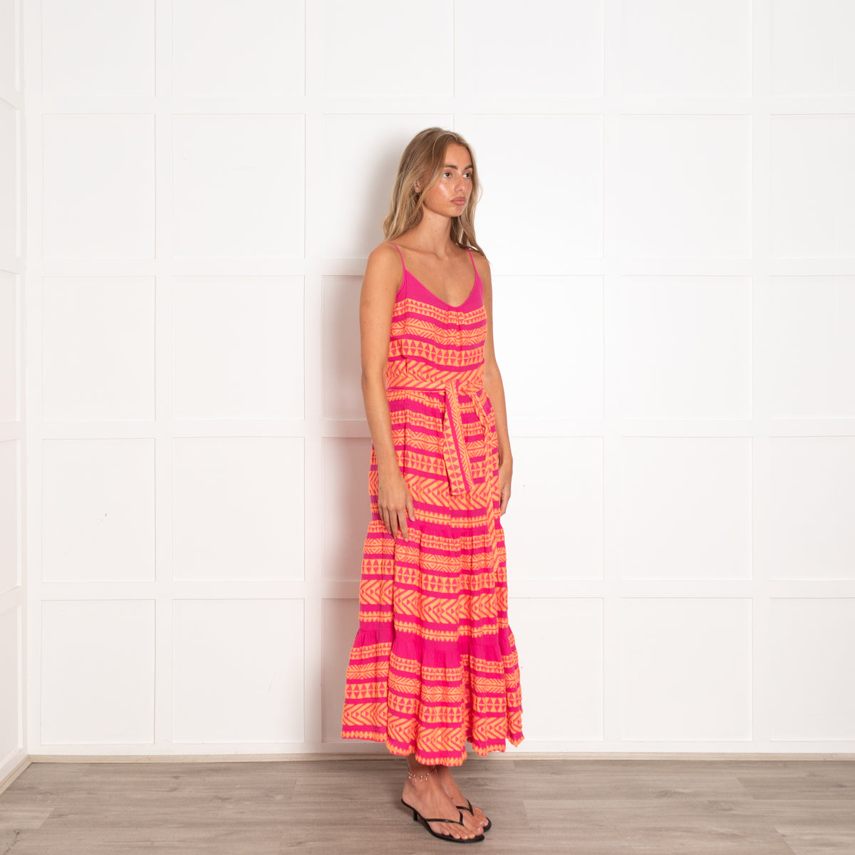 Devotion Twins Pink and Orange Embroidered Maxi Dress