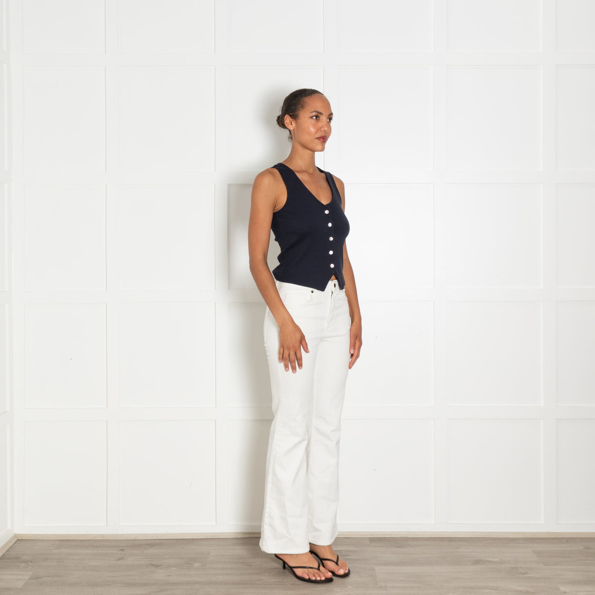 Veronica Beard Navy Sleeveless Tailored Waistcoat Top