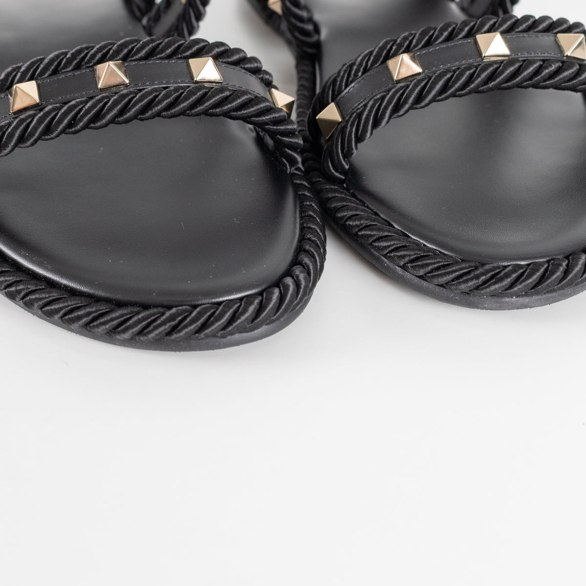 Valentino Garavani Black Rockstud Torchon Leather Sandals