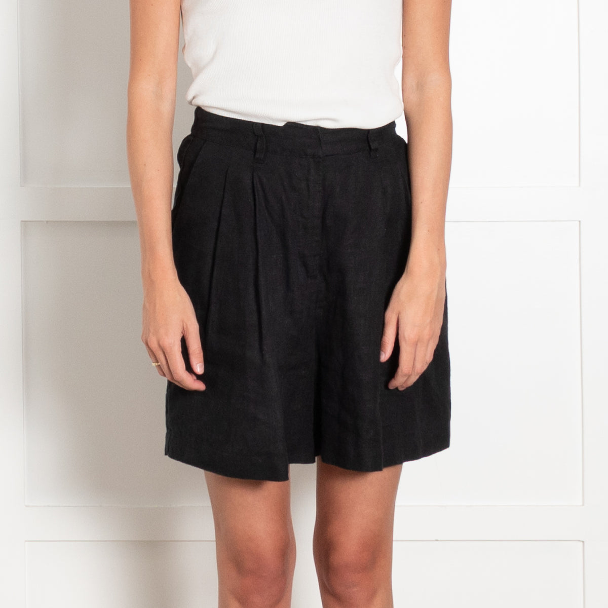 Posse Black Linen Tailored Shorts