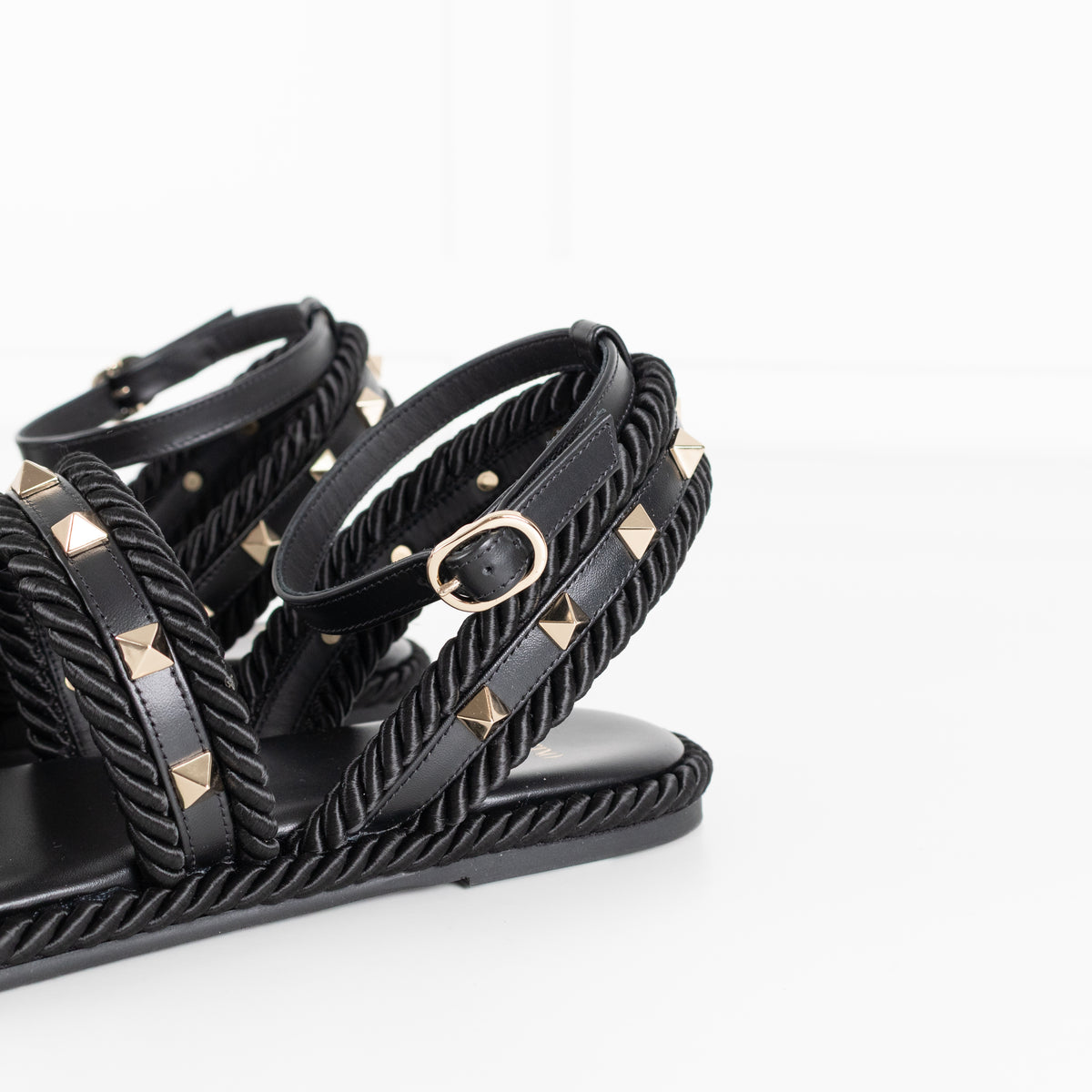 Valentino Garavani Black Rockstud Torchon Leather Sandals