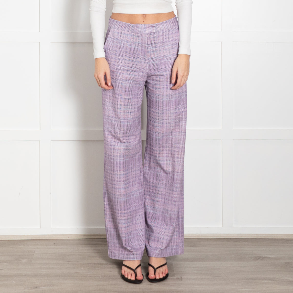 Goodmatch Lilac Check Jersey Flared Trousers
