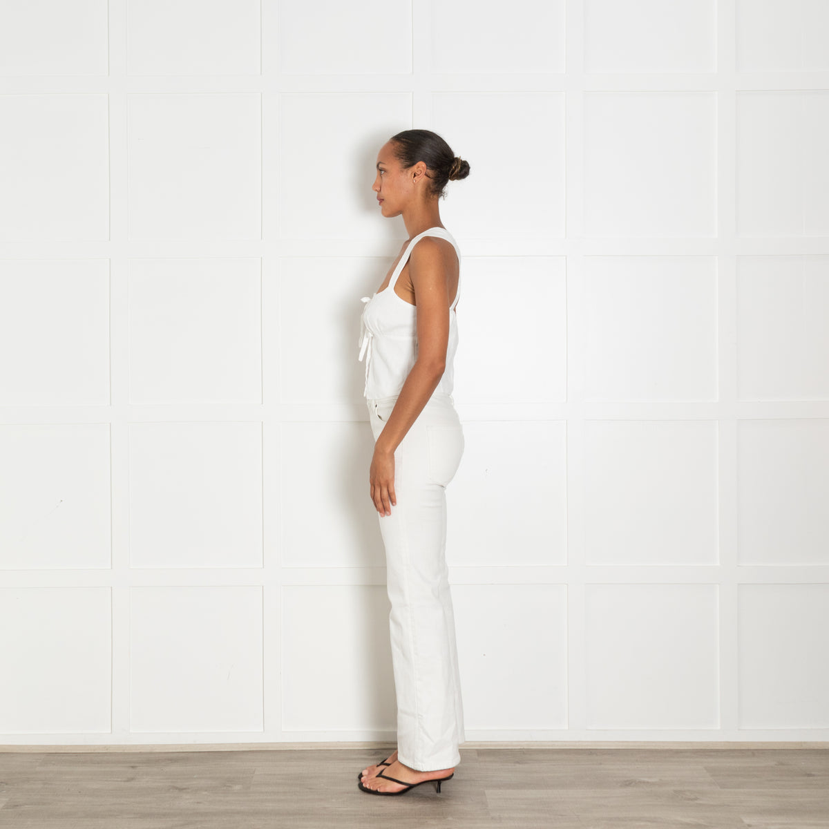 Reformation White Linen Cross Straps Tie Front Top