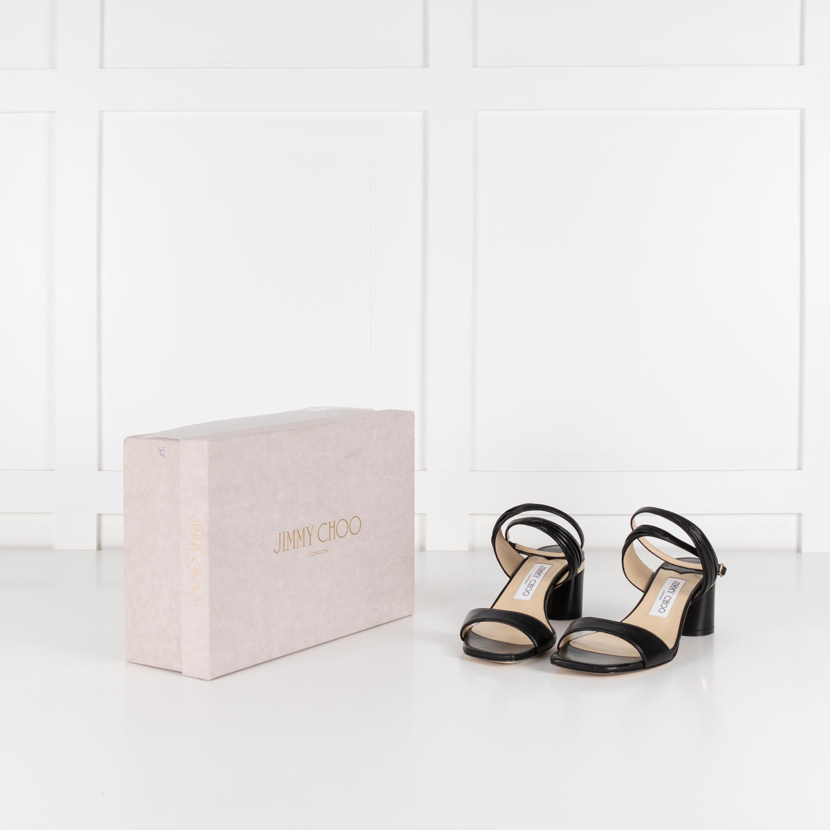 Jimmy Choo Black Leather Jago Ankle Strap Heeled Sandals