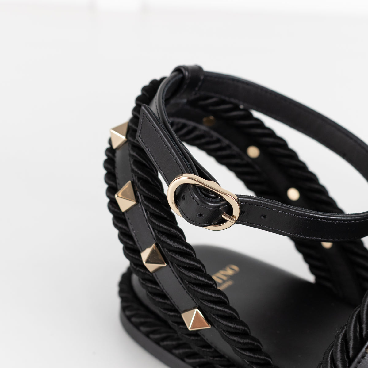 Valentino Garavani Black Rockstud Torchon Leather Sandals