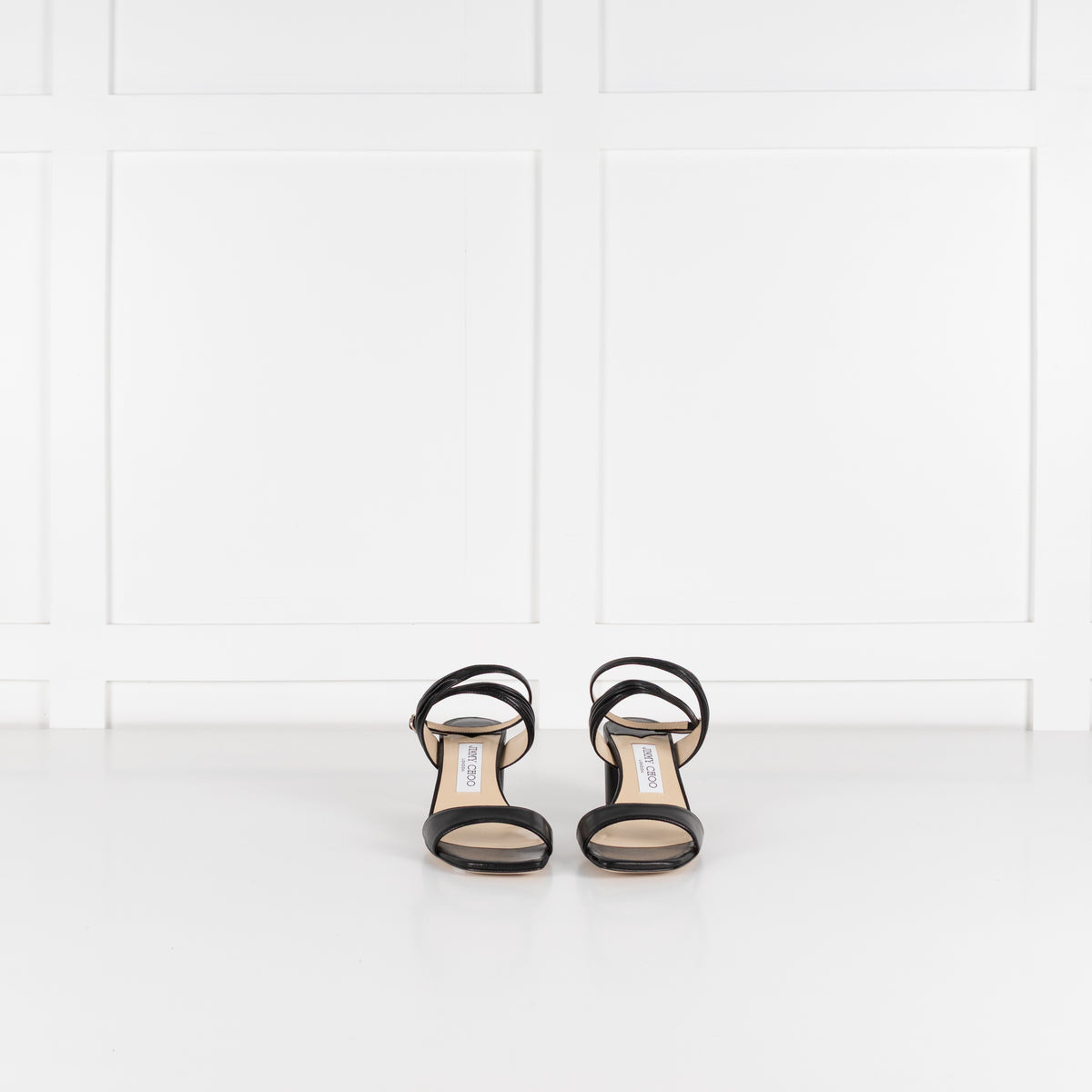 Jimmy Choo Black Leather Jago Ankle Strap Heeled Sandals