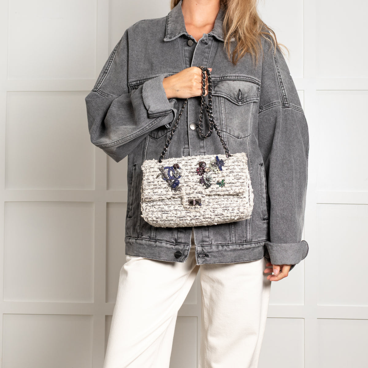 Chanel Grey 2.55 Tweed Garden Party Double Flap Bag