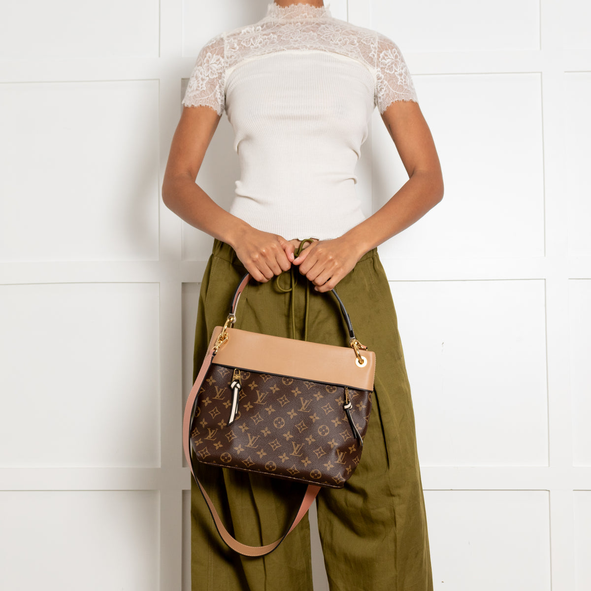 Louis Vuitton Pink Brown Coated Canvas Leather Tuileries Hobo Bag