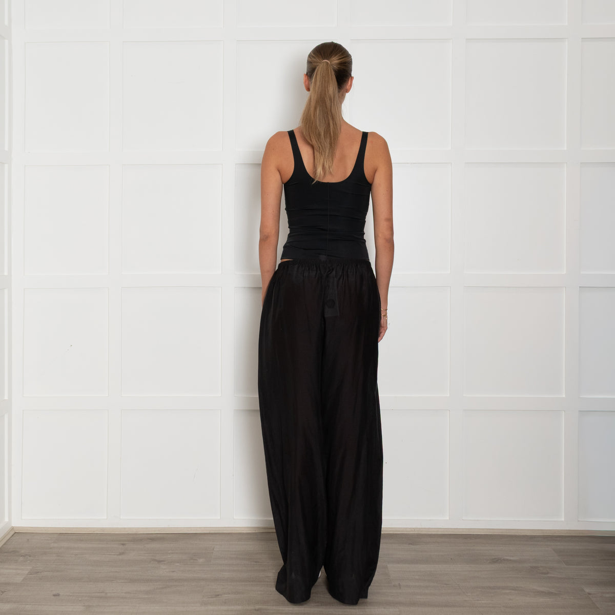 The Row Black Fine Cotton Silk Blend Sheer Trousers