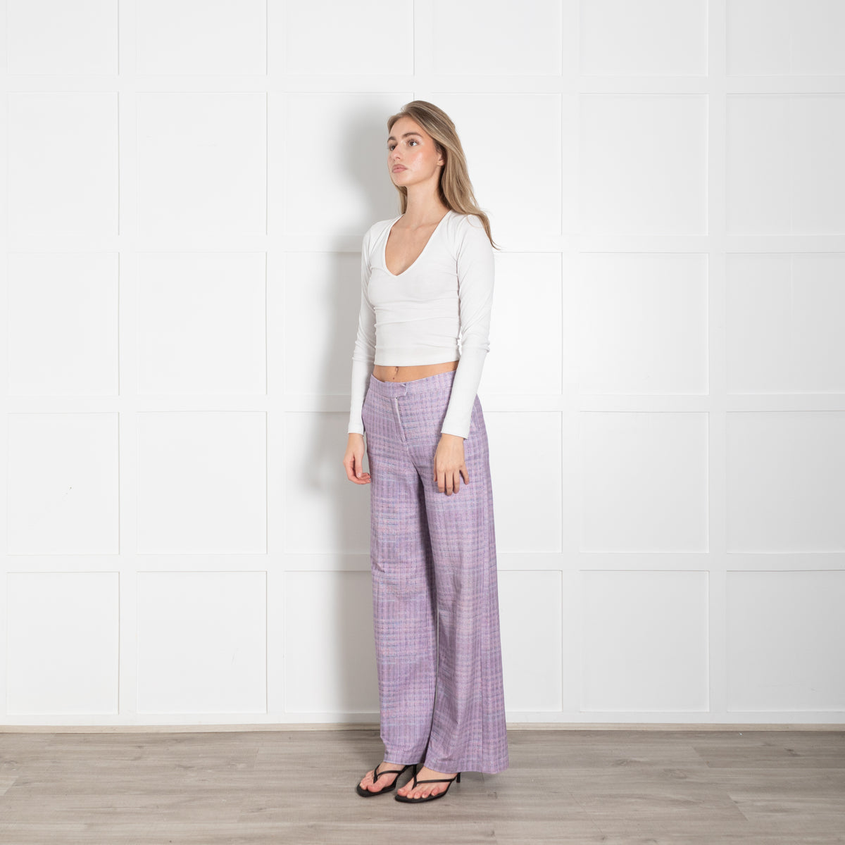 Goodmatch Lilac Check Jersey Flared Trousers