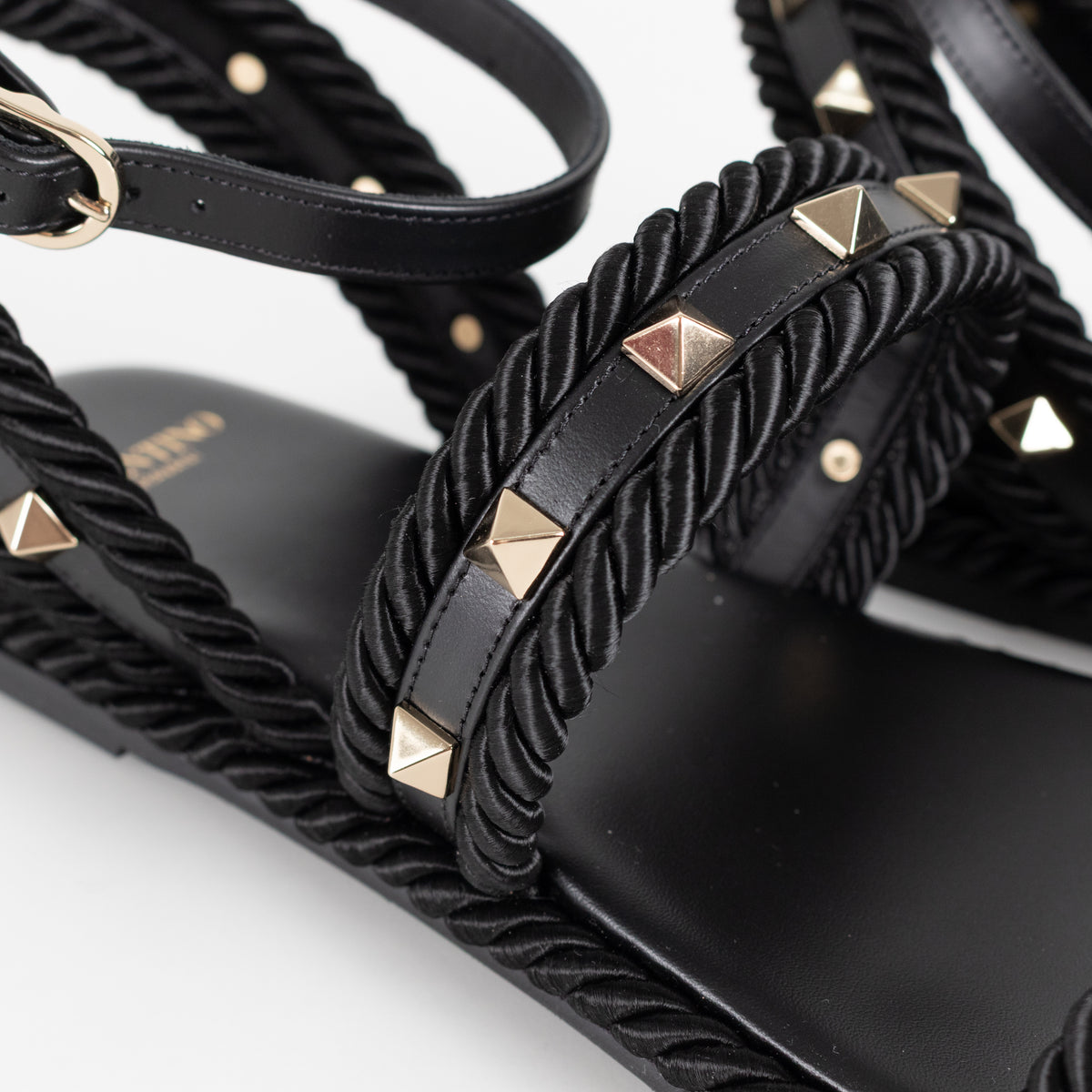 Valentino Garavani Black Rockstud Torchon Leather Sandals