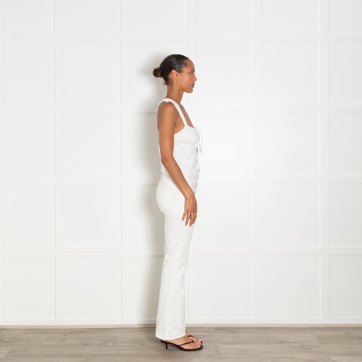 Reformation White Linen Cross Straps Tie Front Top