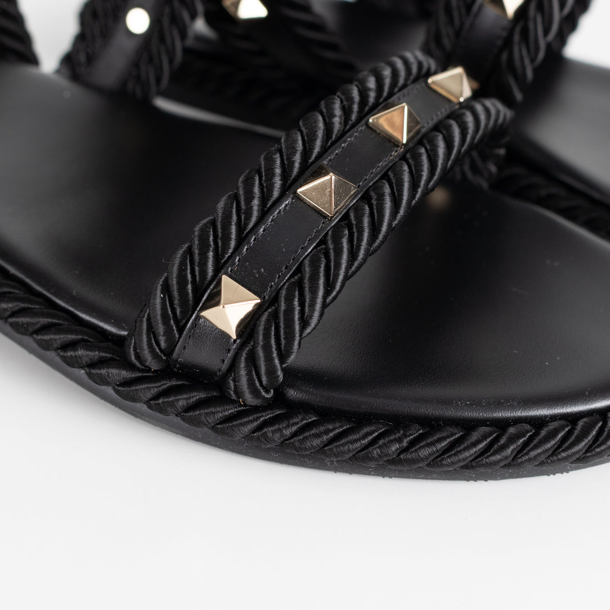 Valentino Garavani Black Rockstud Torchon Leather Sandals
