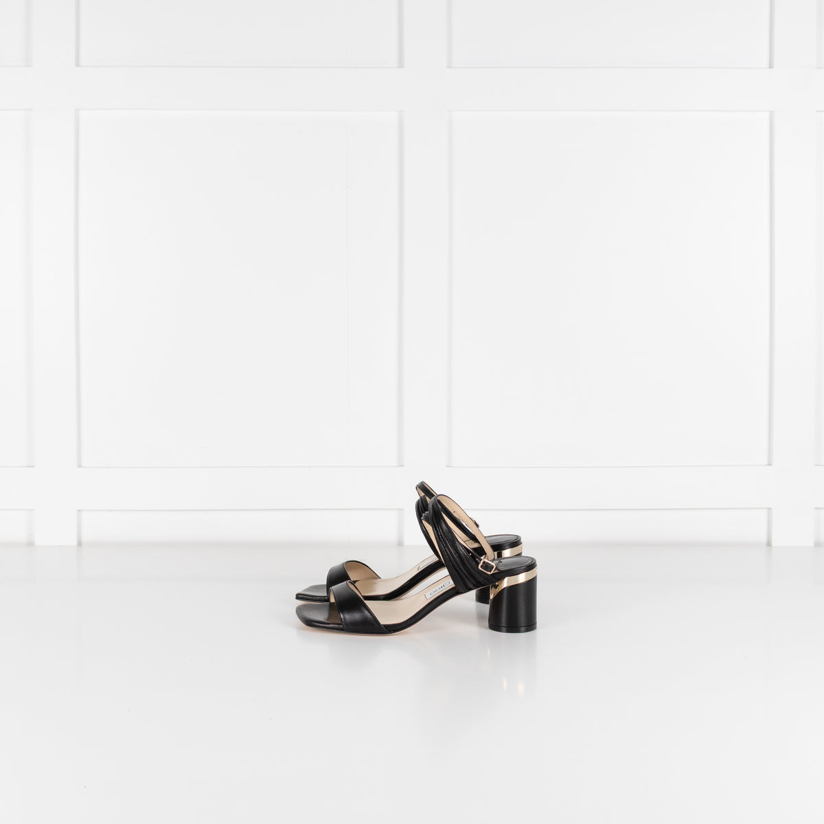 Jimmy Choo Black Leather Jago Ankle Strap Heeled Sandals