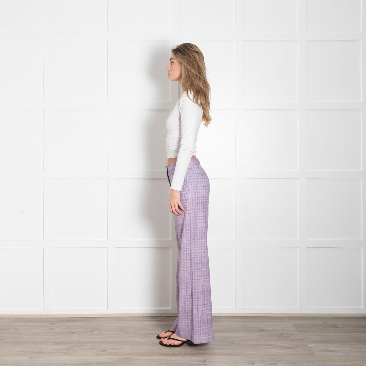 Goodmatch Lilac Check Jersey Flared Trousers
