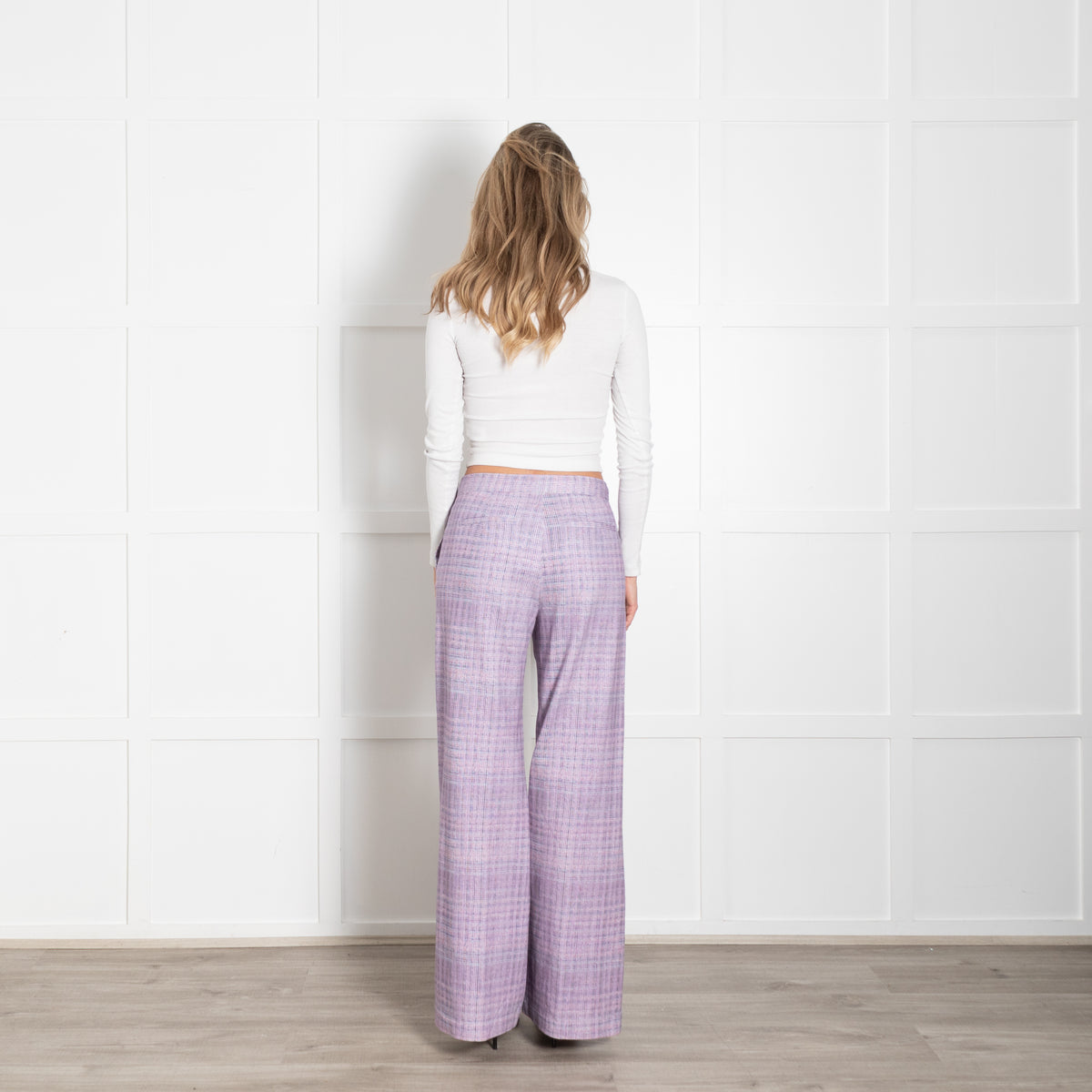 Goodmatch Lilac Check Jersey Flared Trousers