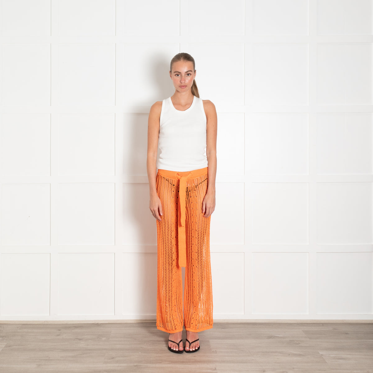Cult Gaia Orange Crochet Knit Trousers