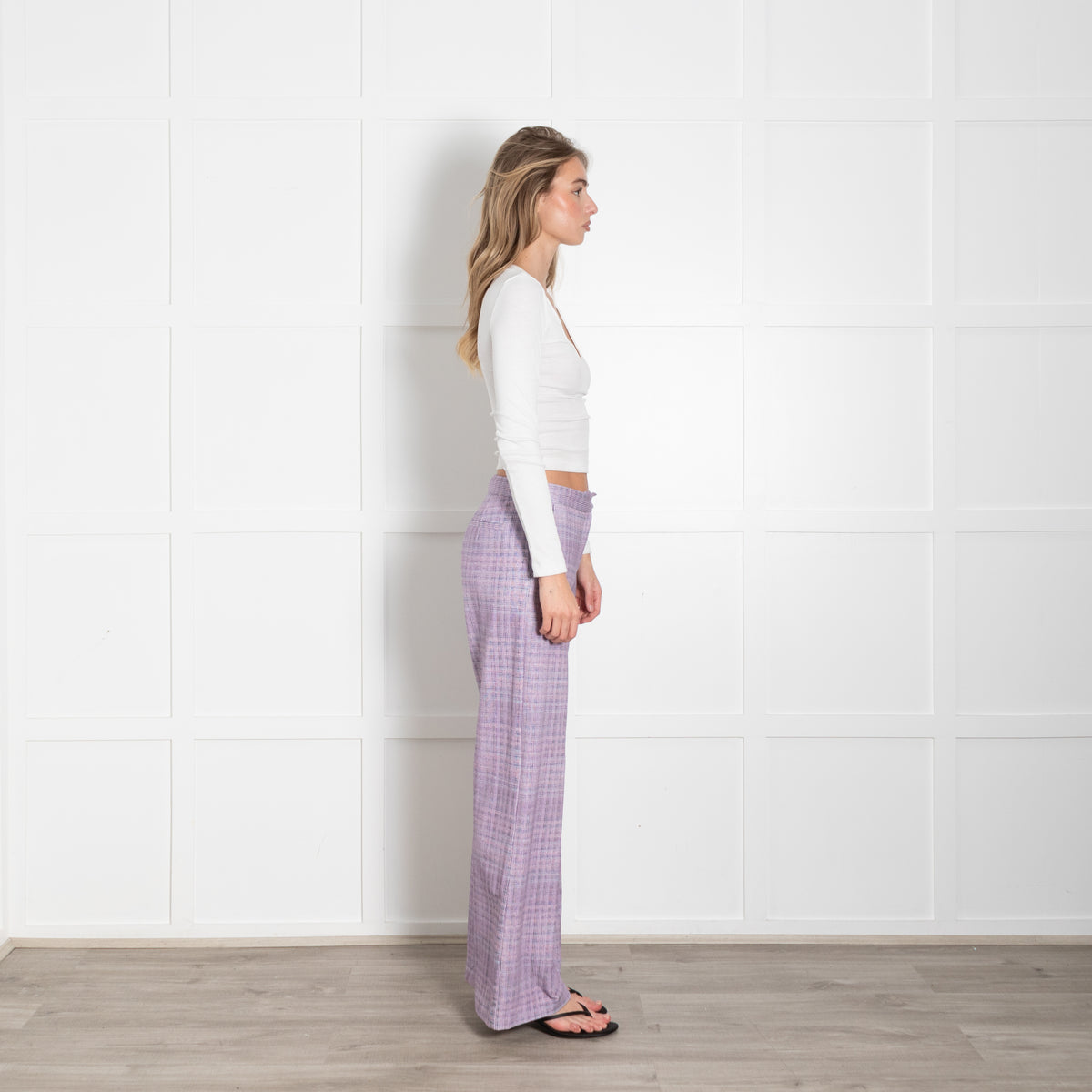 Goodmatch Lilac Check Jersey Flared Trousers