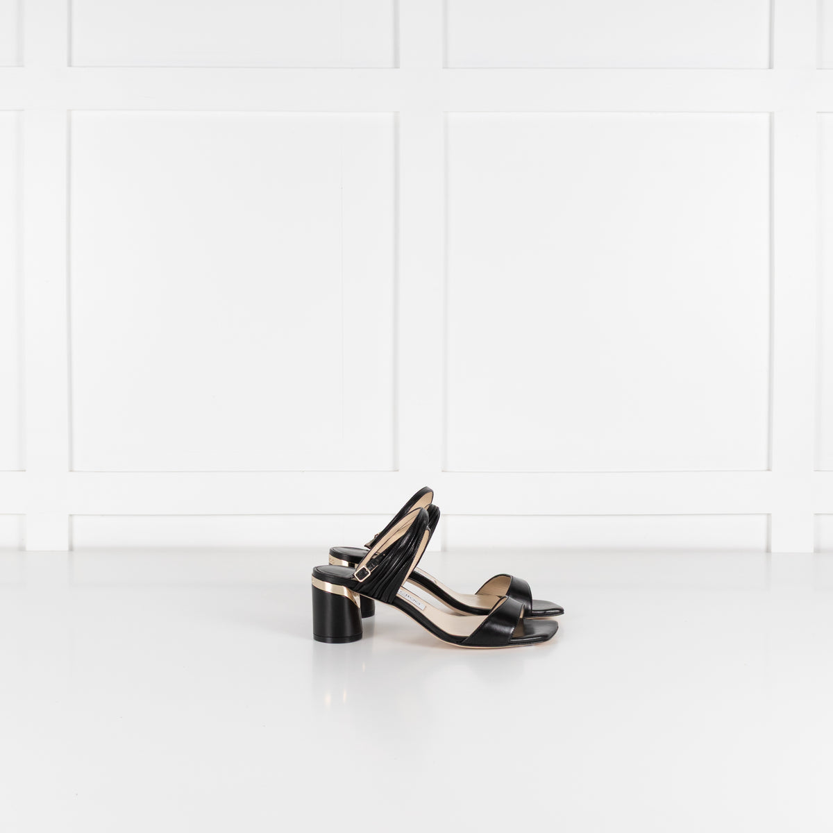 Jimmy Choo Black Leather Jago Ankle Strap Heeled Sandals