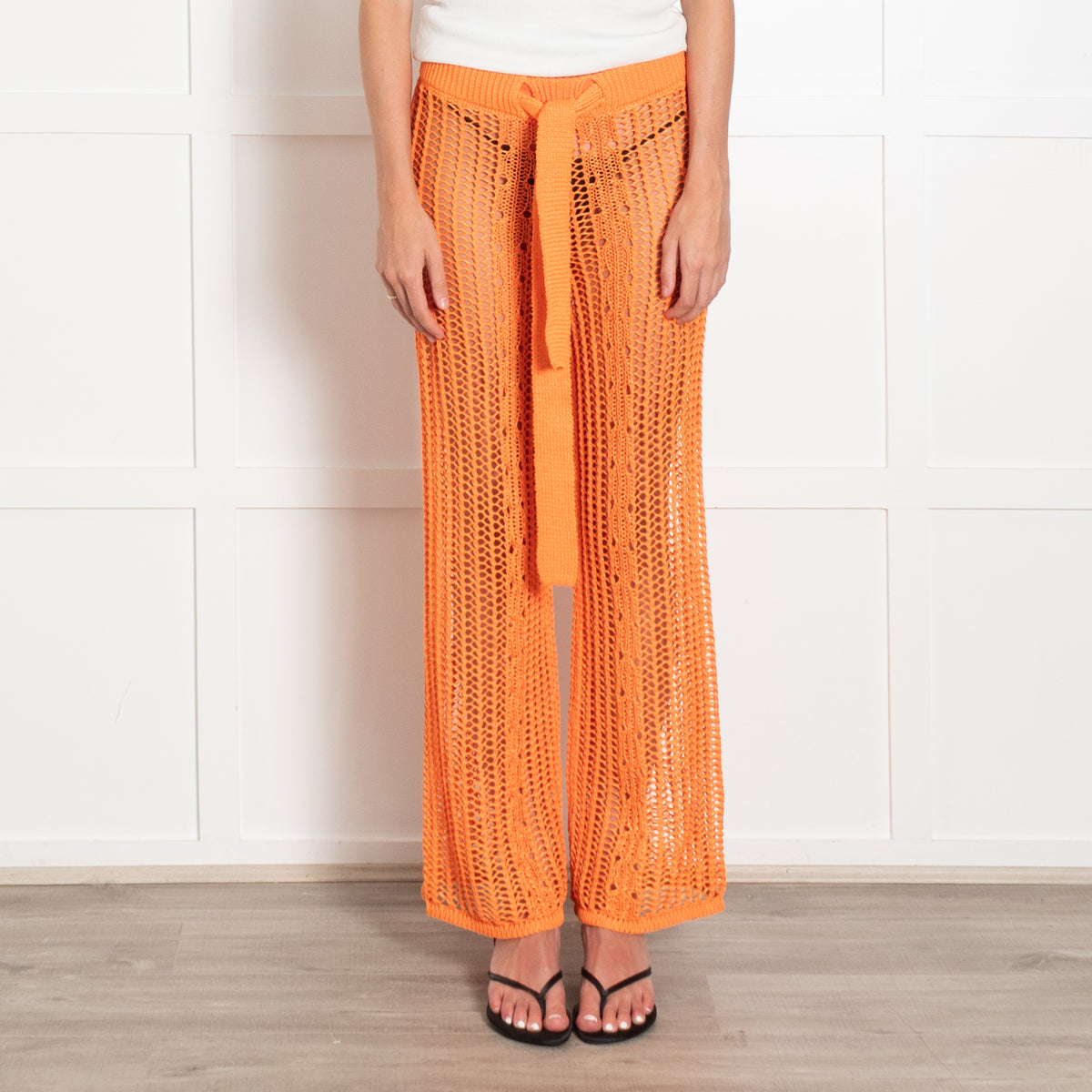 Cult Gaia Orange Crochet Knit Trousers