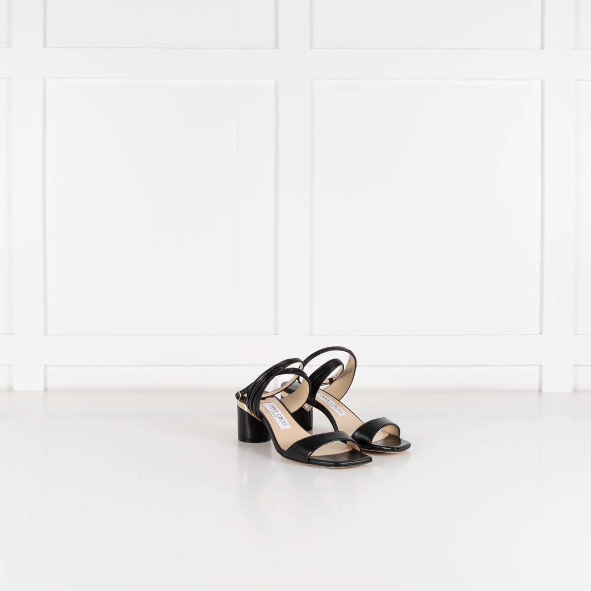 Jimmy Choo Black Leather Jago Ankle Strap Heeled Sandals