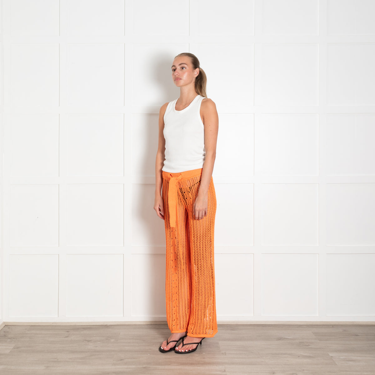 Cult Gaia Orange Crochet Knit Trousers