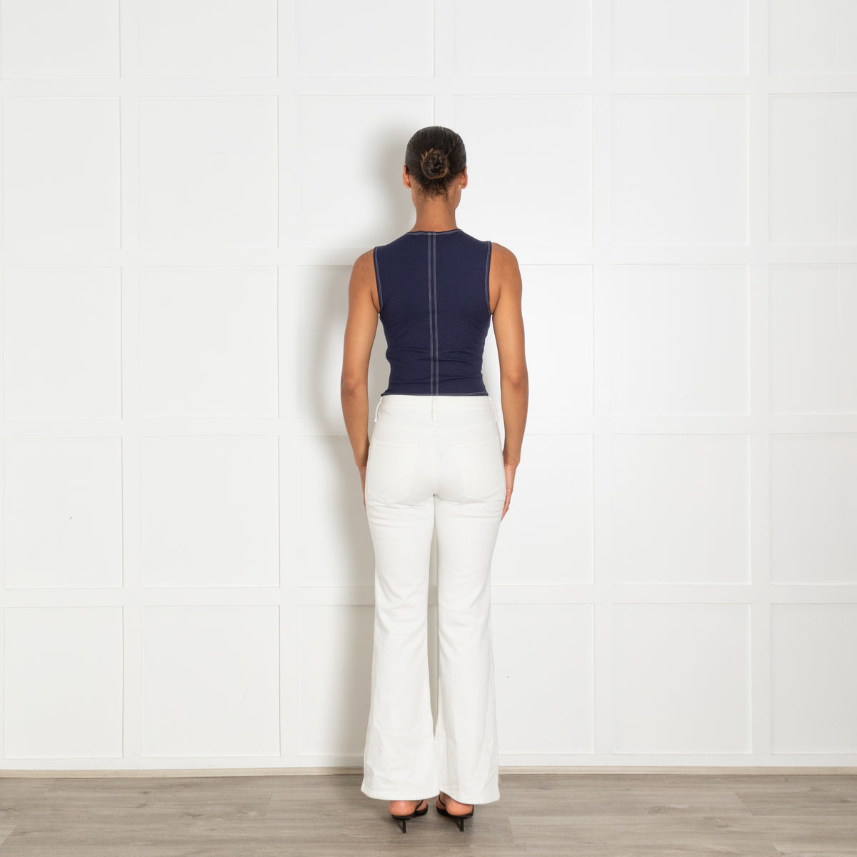 Reformation Navy Tank Top With White Contrast Stitching