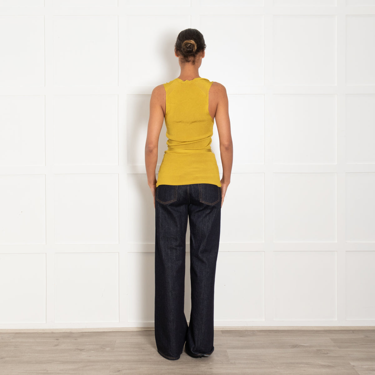 Gucci Mustard Ribbed Sleeveless Knot Detail Belted Top