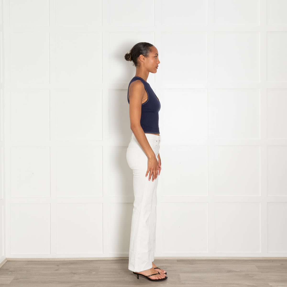 Reformation Navy Tank Top With White Contrast Stitching