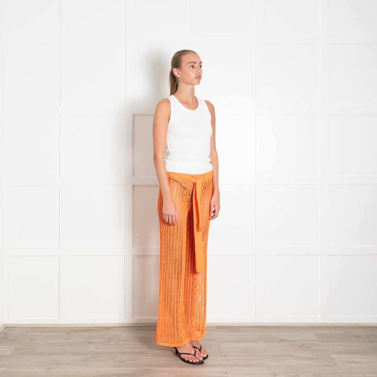 Cult Gaia Orange Crochet Knit Trousers