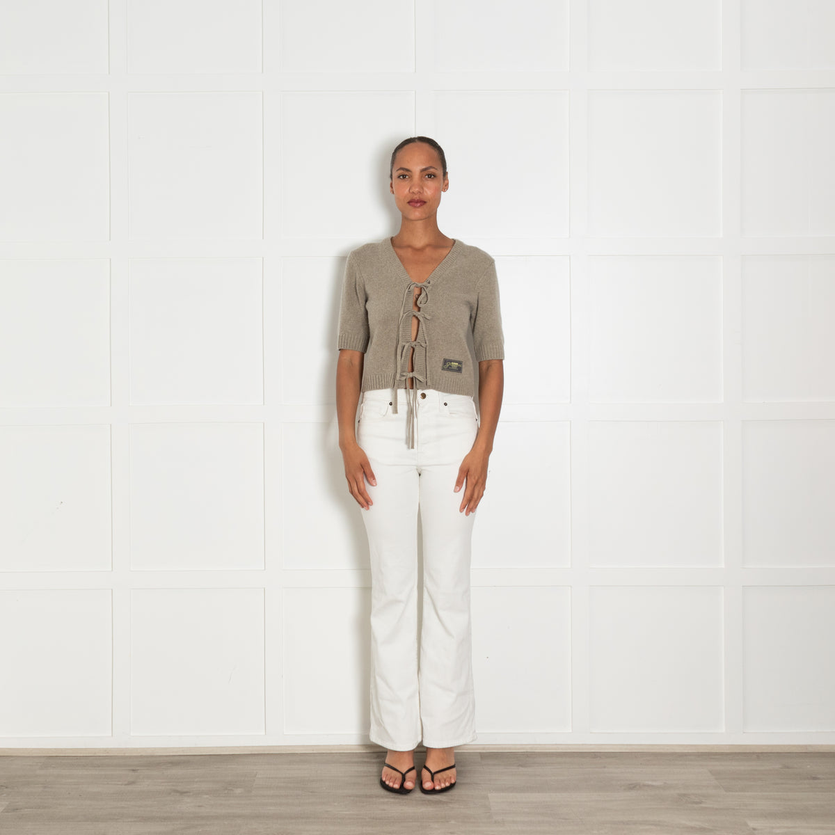 Ganni  Front Tie V Neck Cardigan With Front Logo Patch