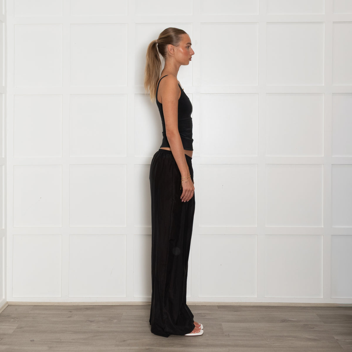 The Row Black Fine Cotton Silk Blend Sheer Trousers