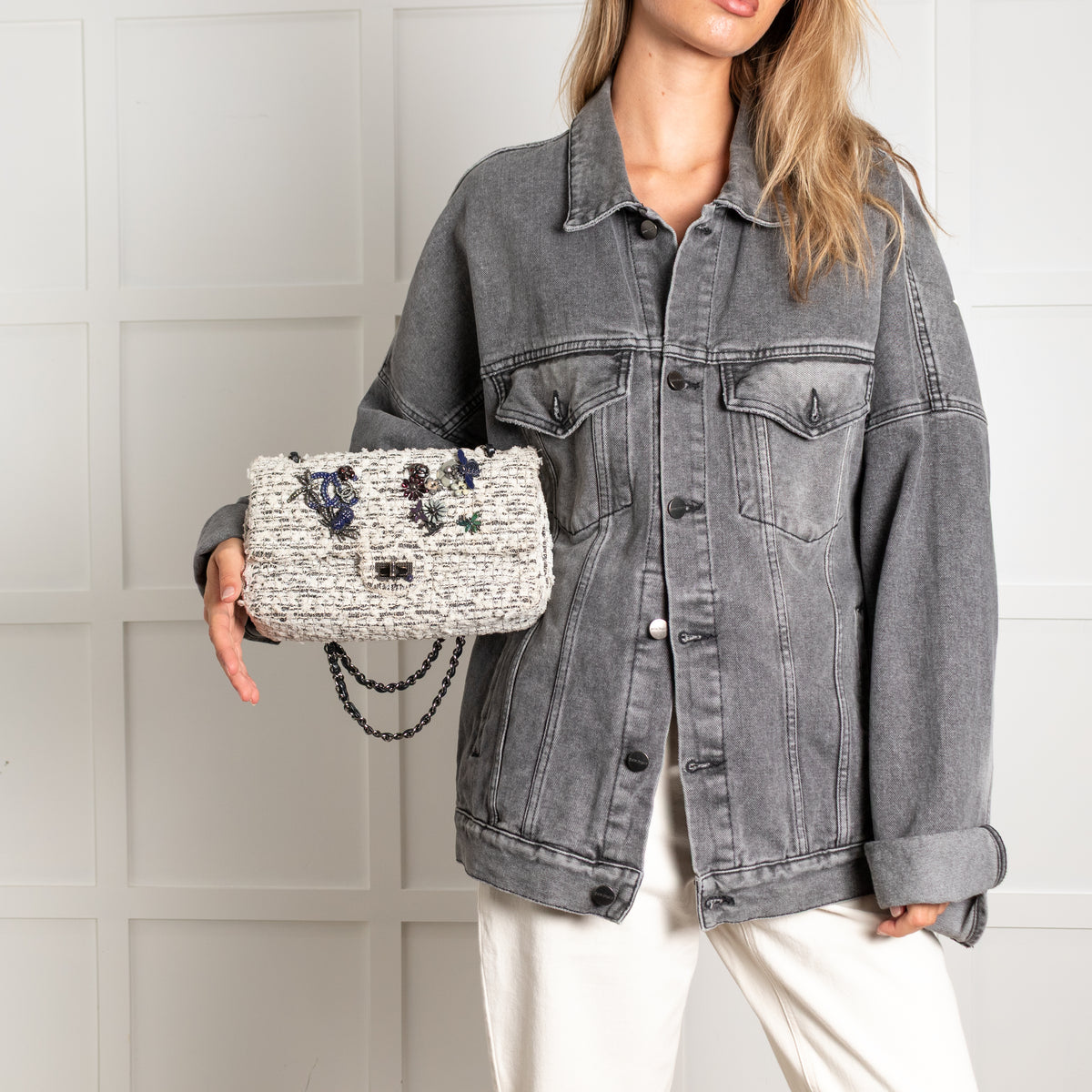 Chanel Grey 2.55 Tweed Garden Party Double Flap Bag