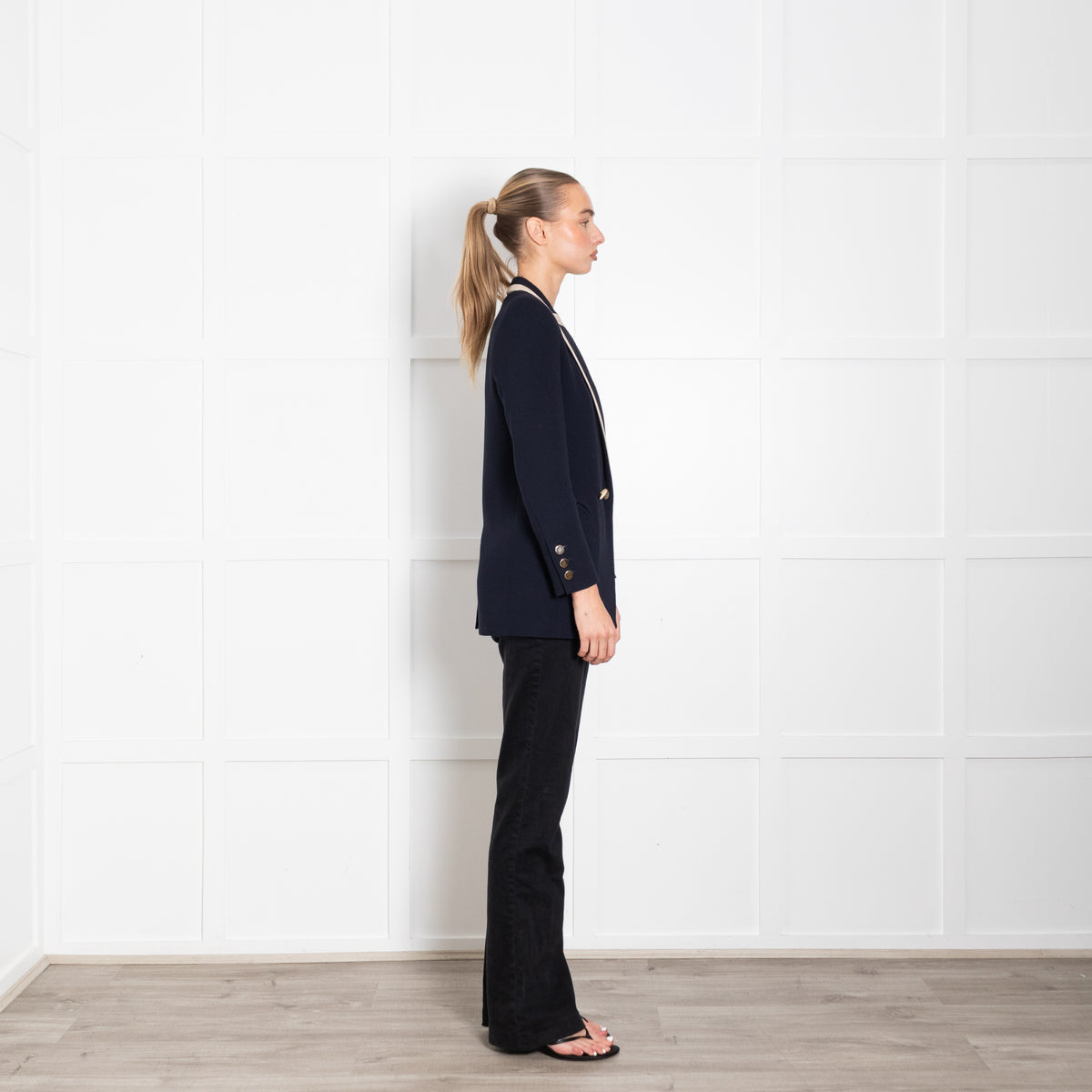 Blaze Milano Navy Everyday Wool Blazer with Cream Silk Trim