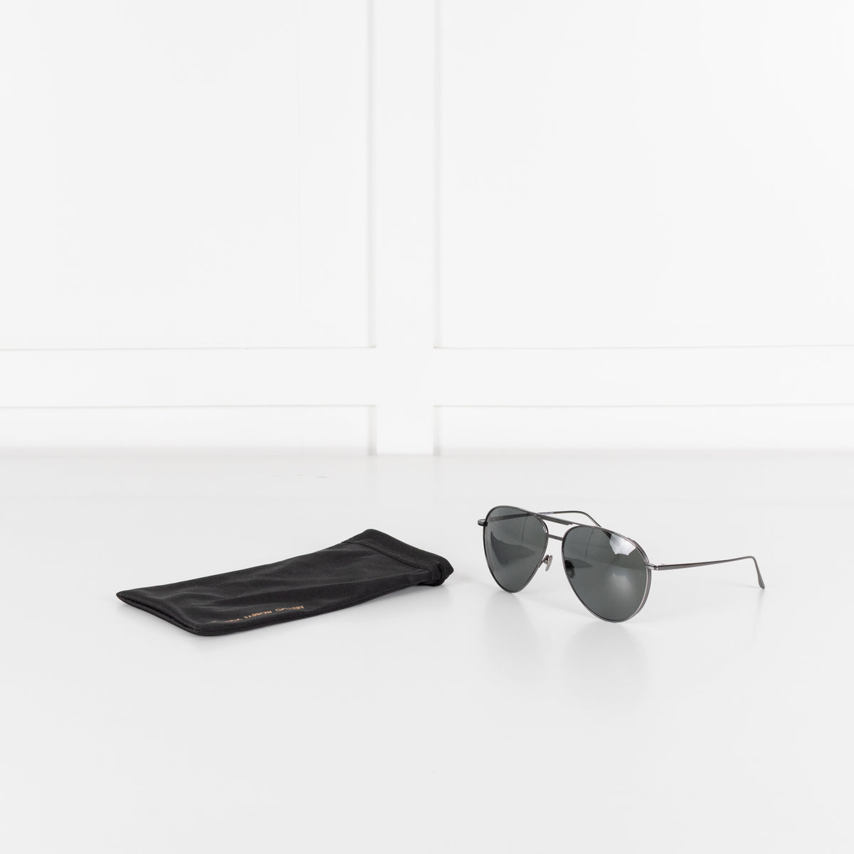 Linda Farrow Gunmetal Titanium Oversized Aviators with Black Lenses