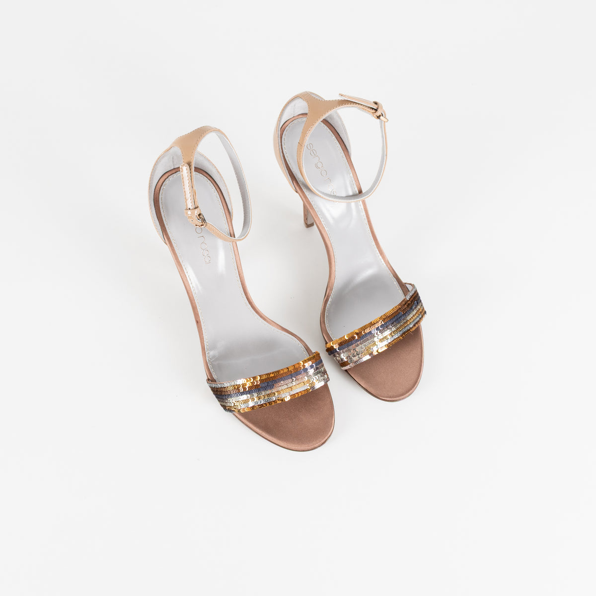 Sergio Rossi Bronze Sequin Heeled Sandals