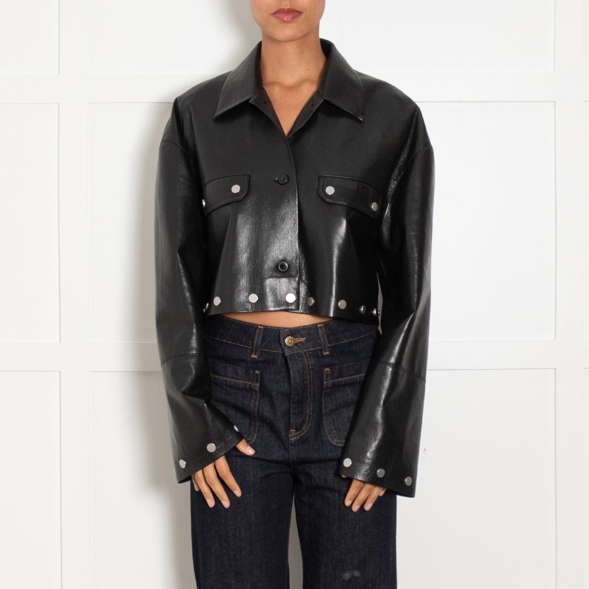 Nanushka Black Faux Leather Studded Kassie Jacket