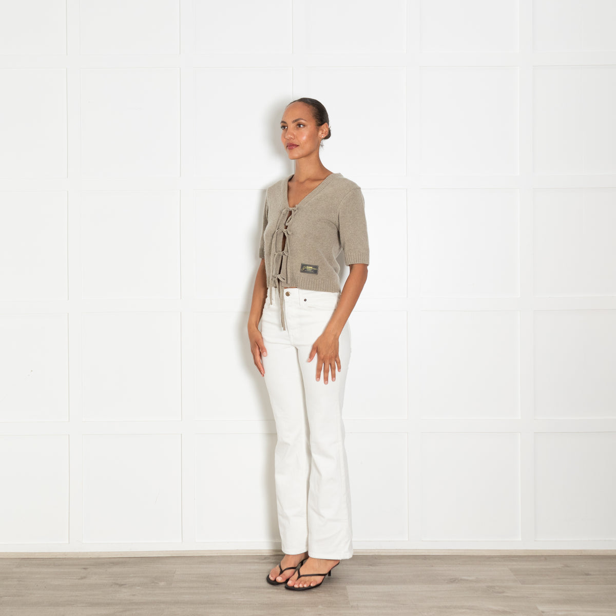 Ganni  Front Tie V Neck Cardigan With Front Logo Patch