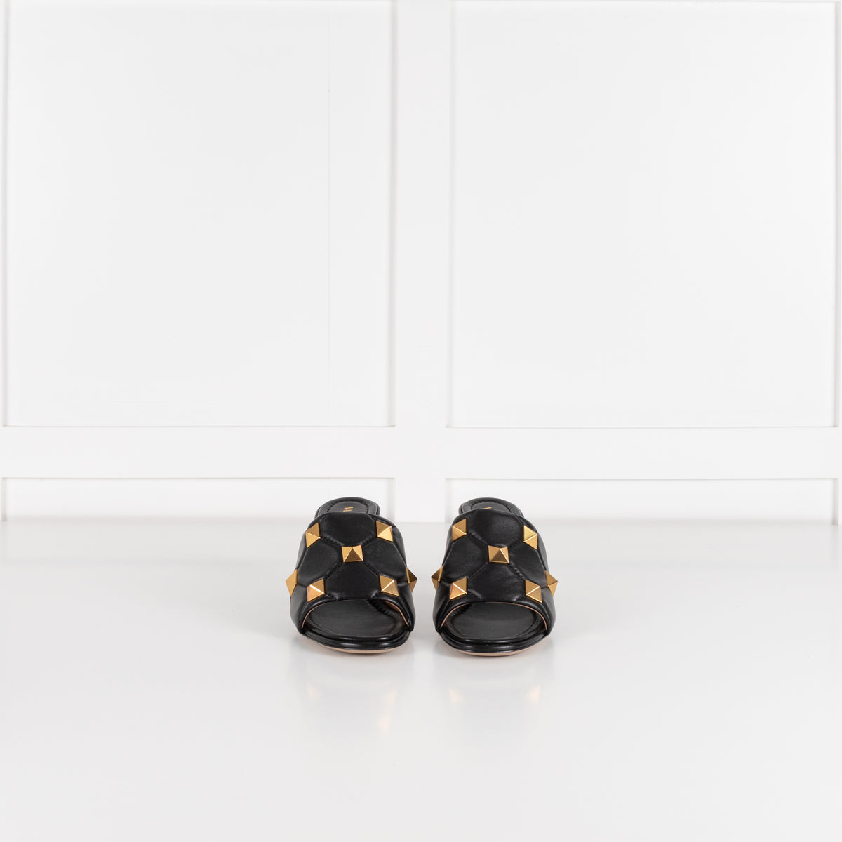 Valentino Garavani Black Roman Gold Stud Quilted Leather Slides