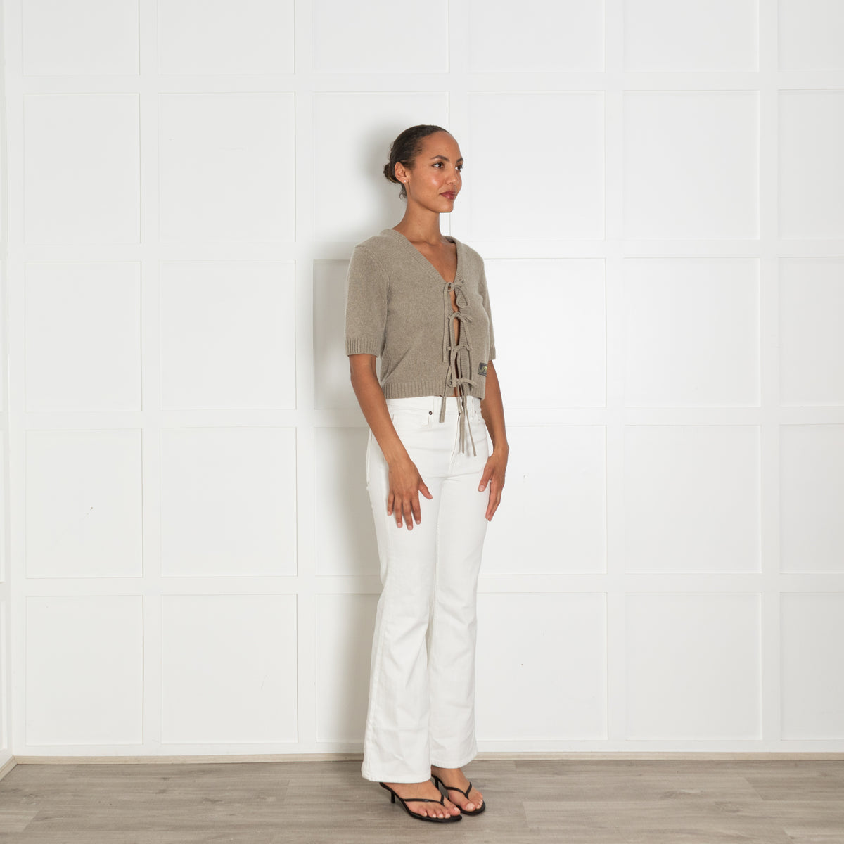 Ganni  Front Tie V Neck Cardigan With Front Logo Patch