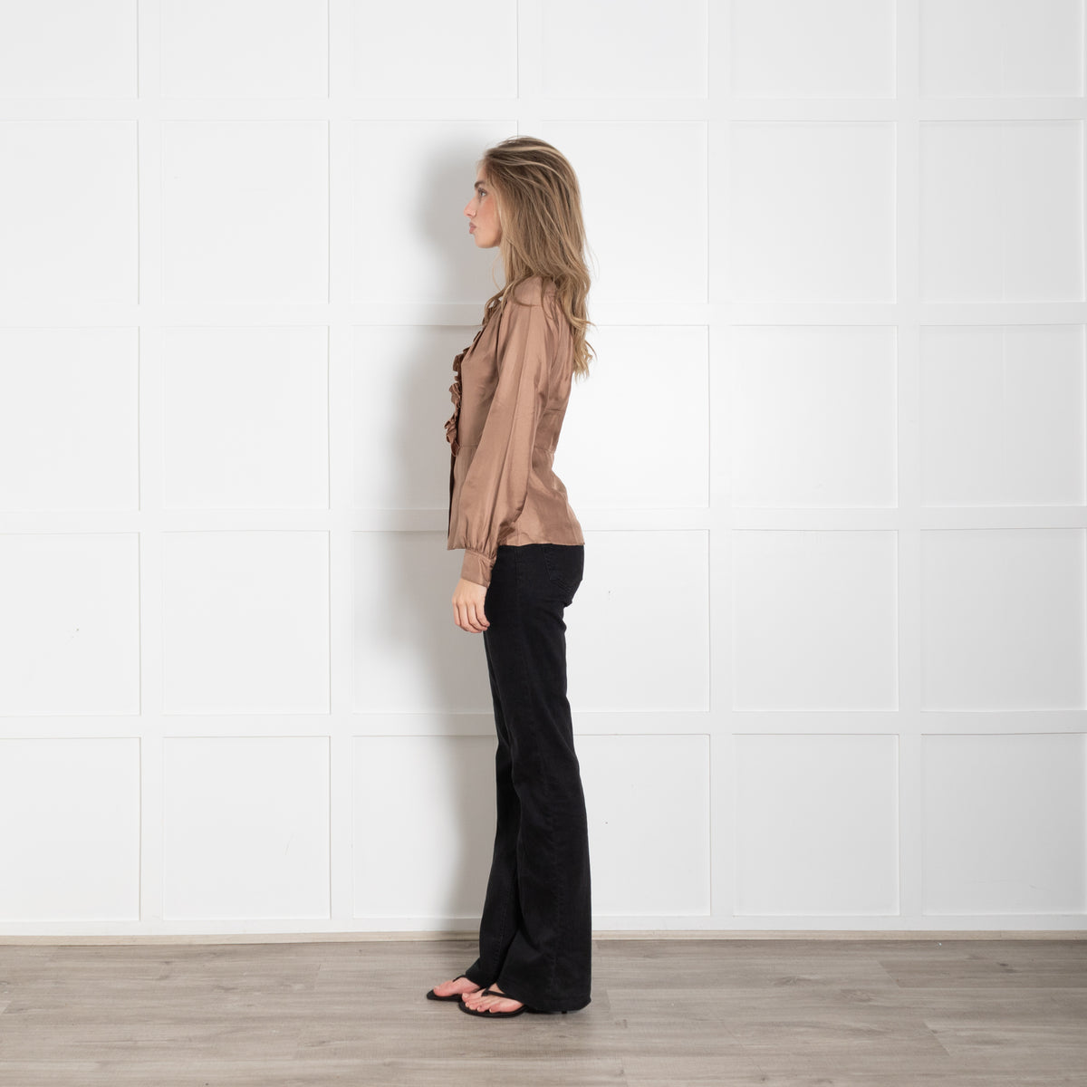 Louis Vuitton Brown Frill Detail Front Open Silk Shirt