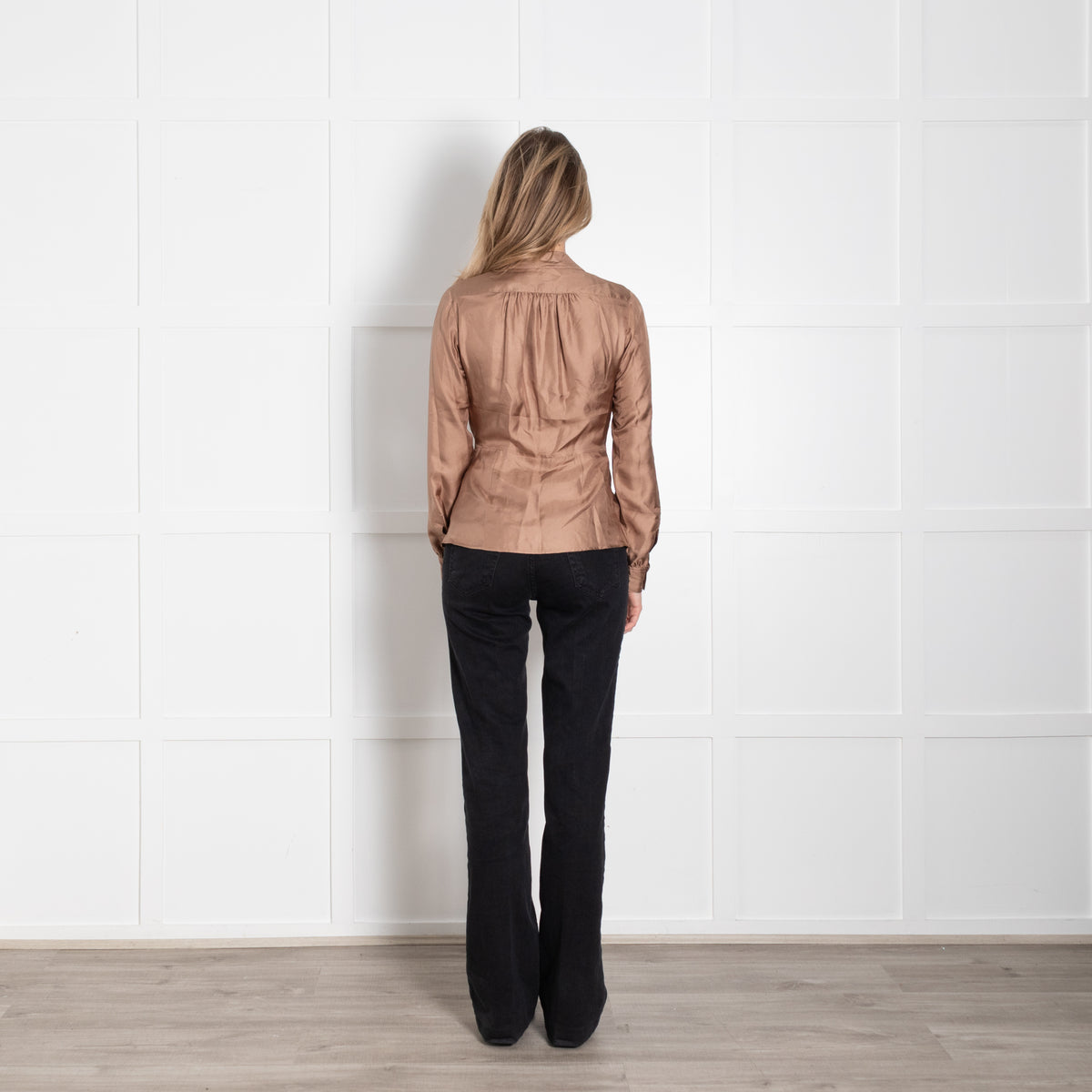 Louis Vuitton Brown Frill Detail Front Open Silk Shirt