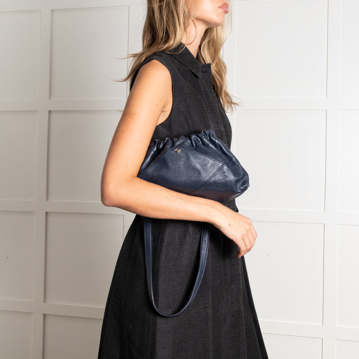 Ba&sh Navy Mini June Leather Crossbody Bag