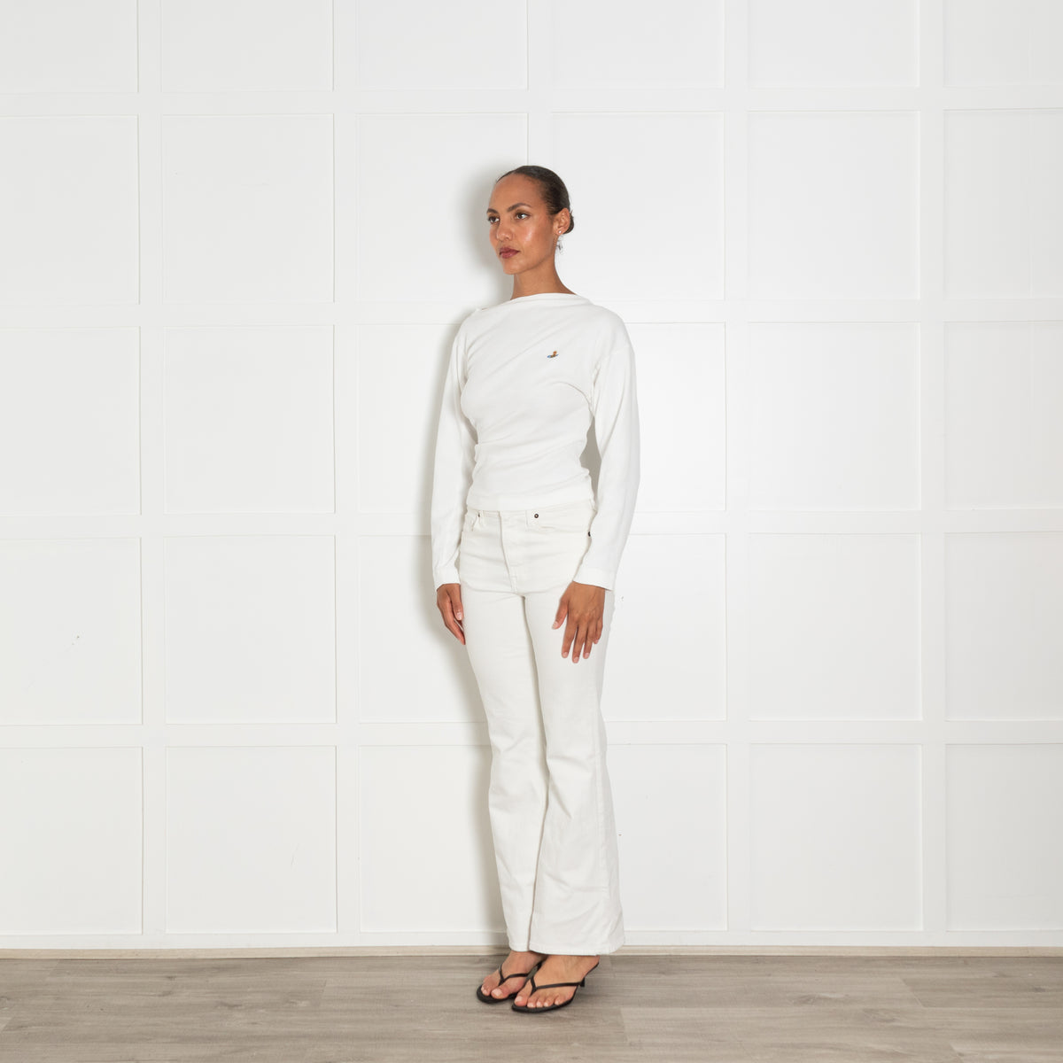 Vivienne Westwood White Longsleeve Asymmetric Ribbed Top With Embroidered Logo