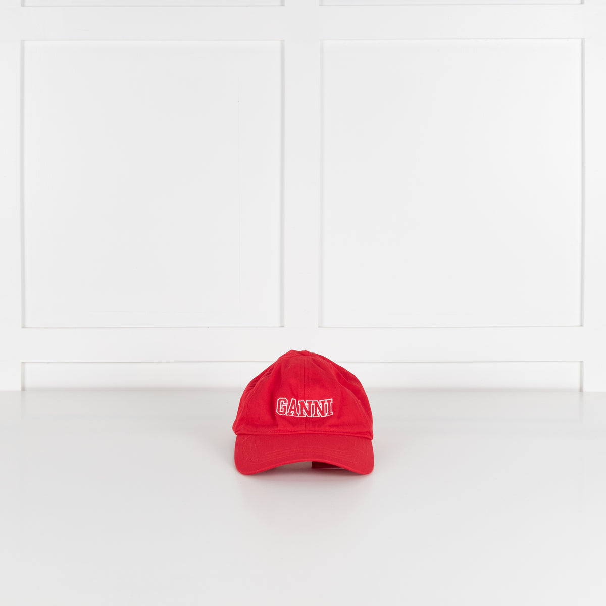 Ganni Red Cotton Hat With Front Logo Embroidered