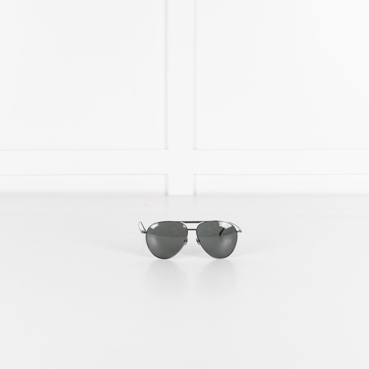 Linda Farrow Gunmetal Titanium Oversized Aviators with Black Lenses