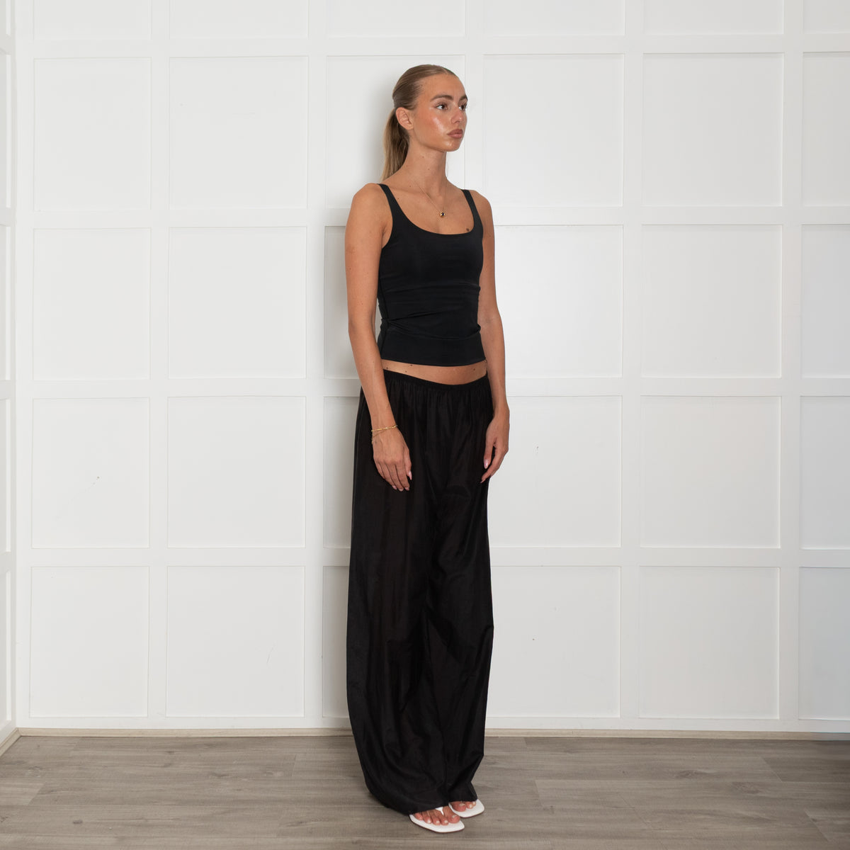 The Row Black Fine Cotton Silk Blend Sheer Trousers