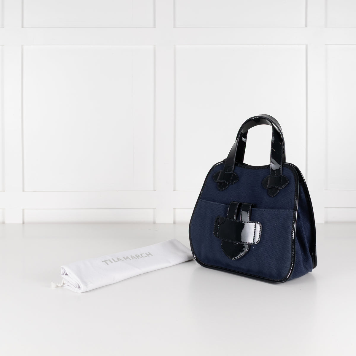 Tila March Navy Bag with Patent Trim