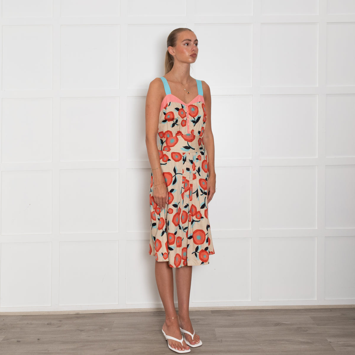 Marc By Marc Jacobs Beige Orange Cotton Sleeveless Dress