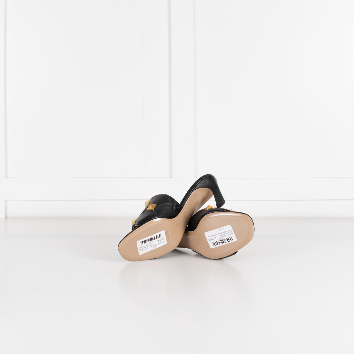 Valentino Garavani Black Roman Gold Stud Quilted Leather Slides